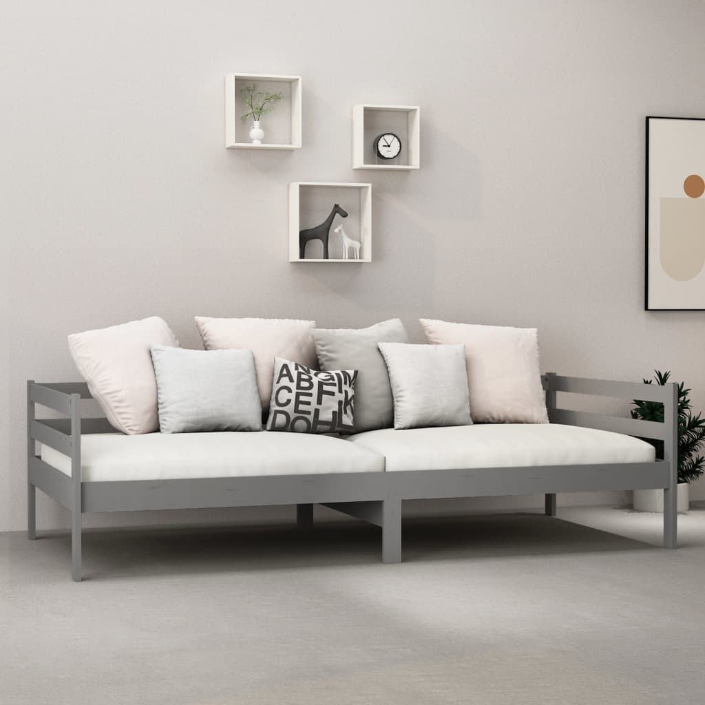 vidaXL Łóżko dzienne z materacem, 90x200 cm, szare, drewno sosnowe