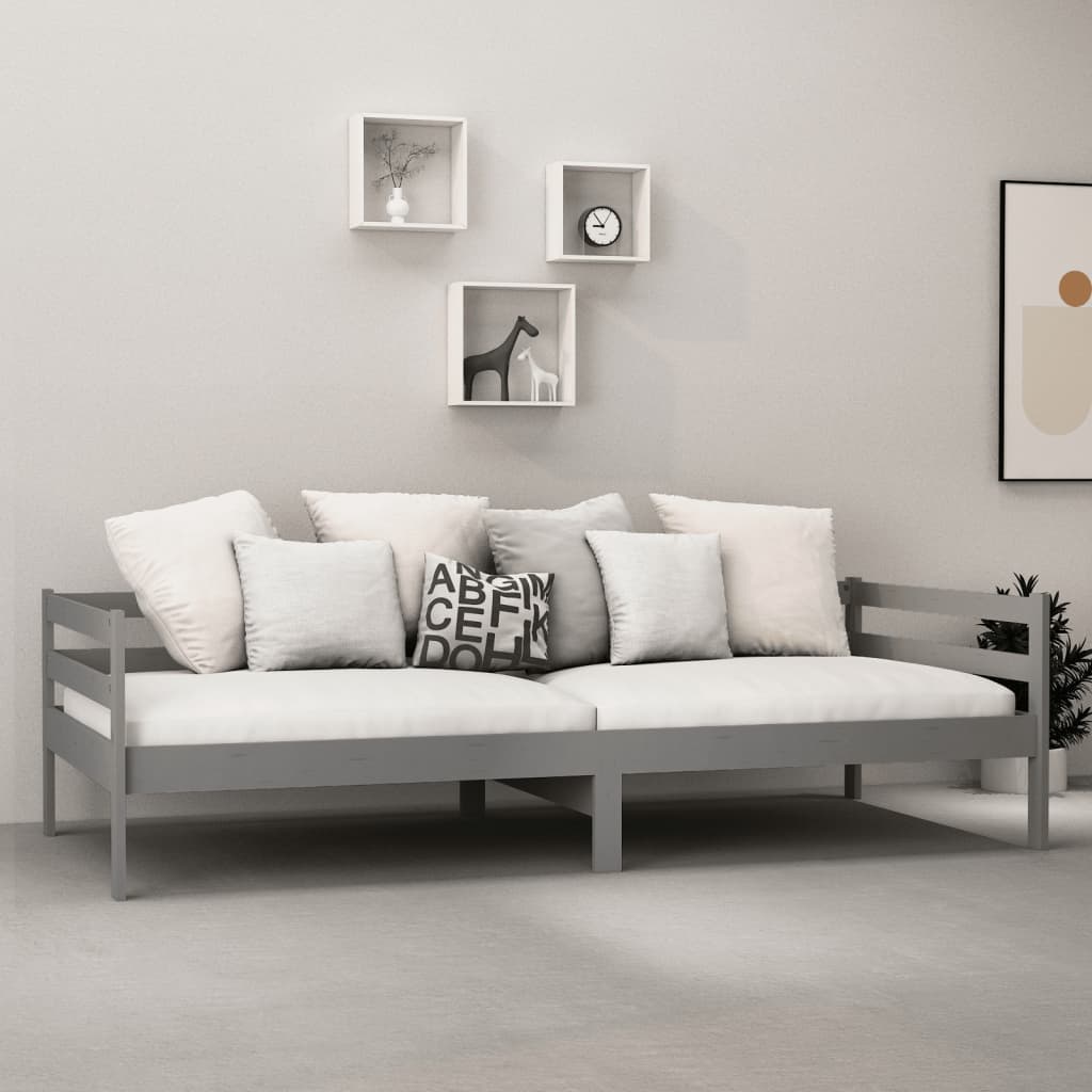 vidaXL Łóżko dzienne z materacem, 90x200 cm, szare, drewno sosnowe