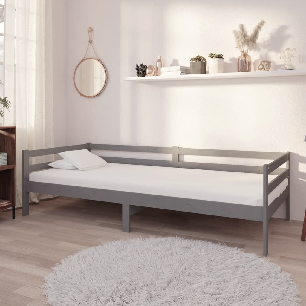 vidaXL Łóżko dzienne z materacem, 90x200 cm, szare, drewno sosnowe