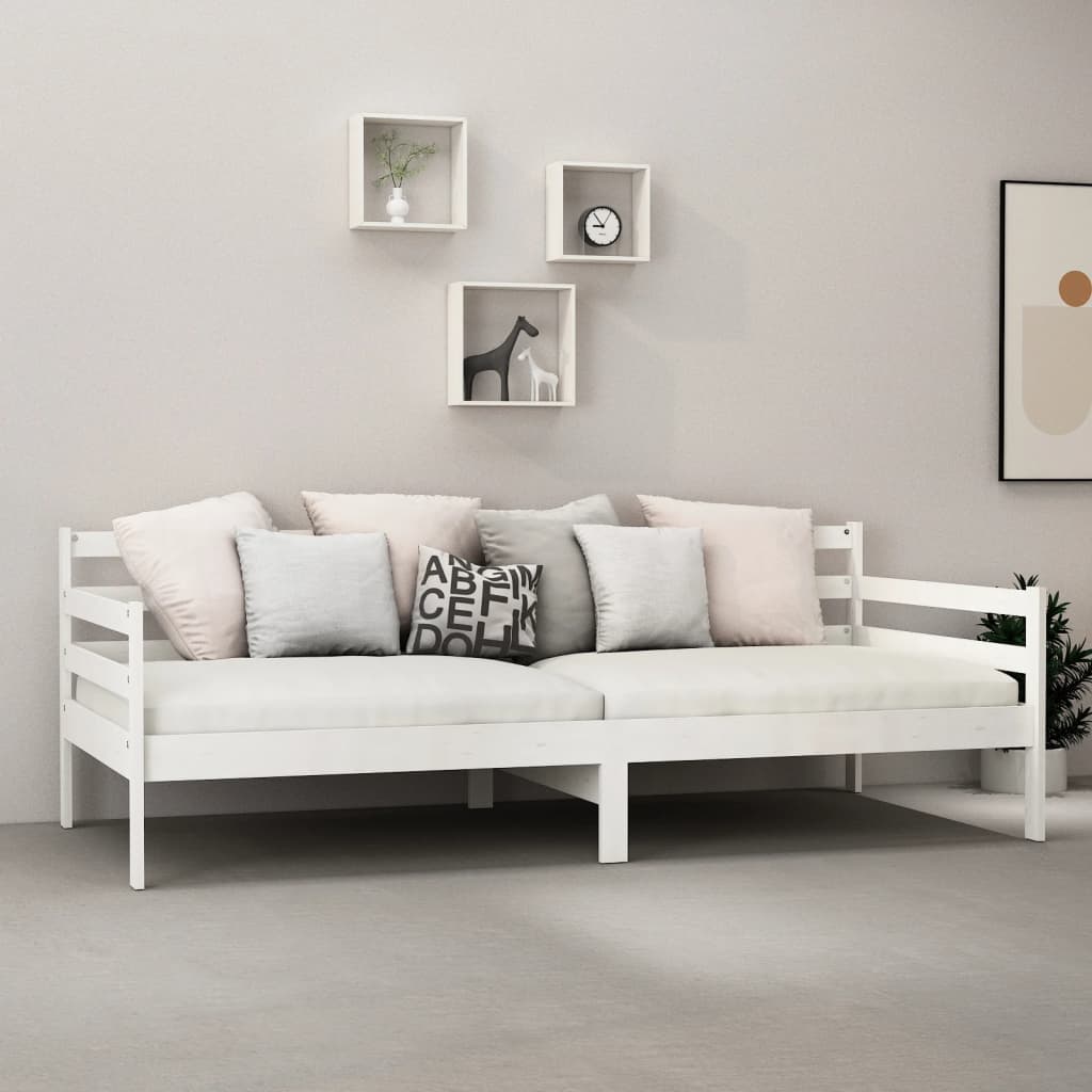 vidaXL Łóżko dzienne z materacem, 90x200 cm, białe, drewno sosnowe
