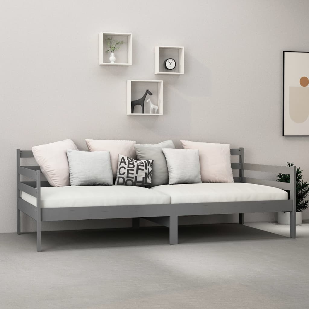 vidaXL Łóżko dzienne z materacem, 90x200 cm, szare, drewno sosnowe
