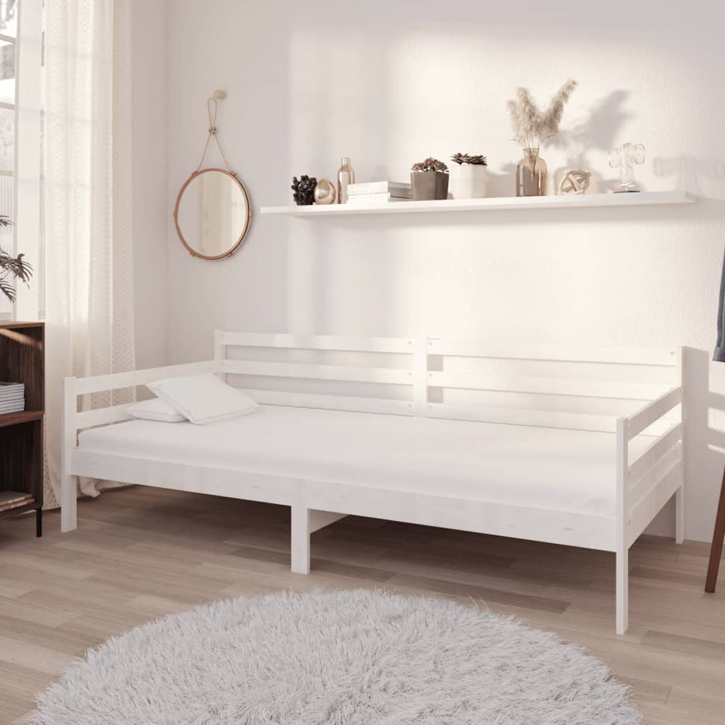 vidaXL Łóżko dzienne z materacem, 90x200 cm, białe, drewno sosnowe