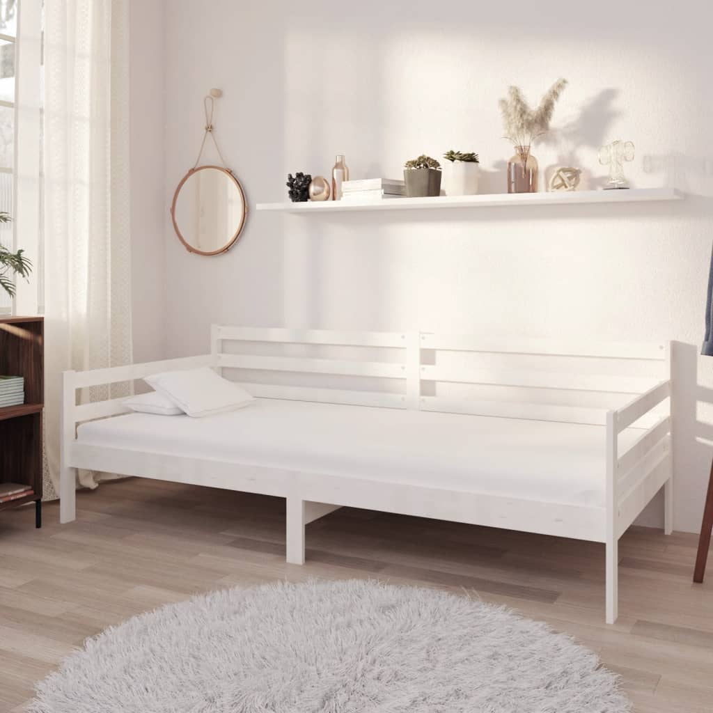 vidaXL Łóżko dzienne z materacem, 90x200 cm, białe, drewno sosnowe