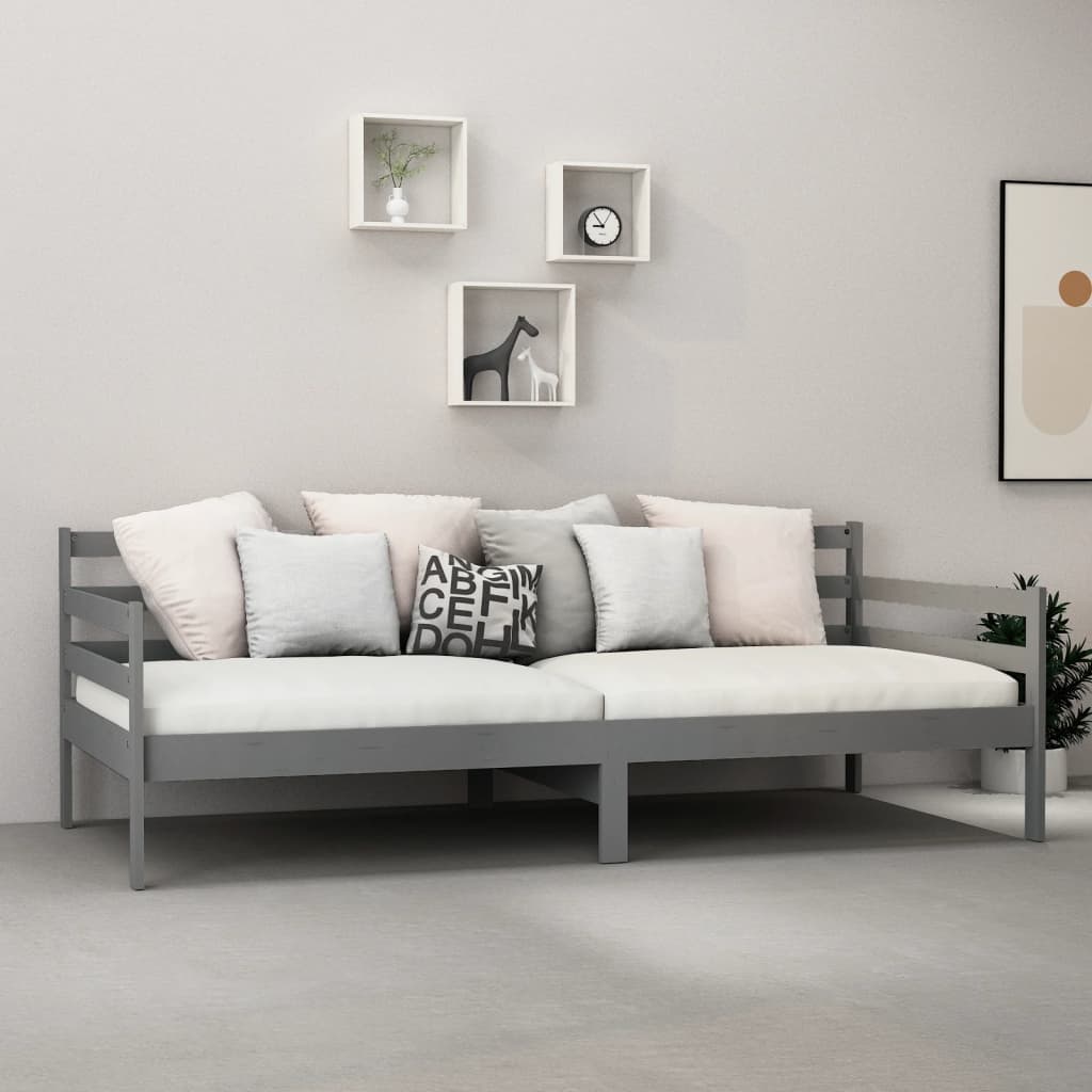vidaXL Łóżko dzienne z materacem, 90x200 cm, szare, drewno sosnowe