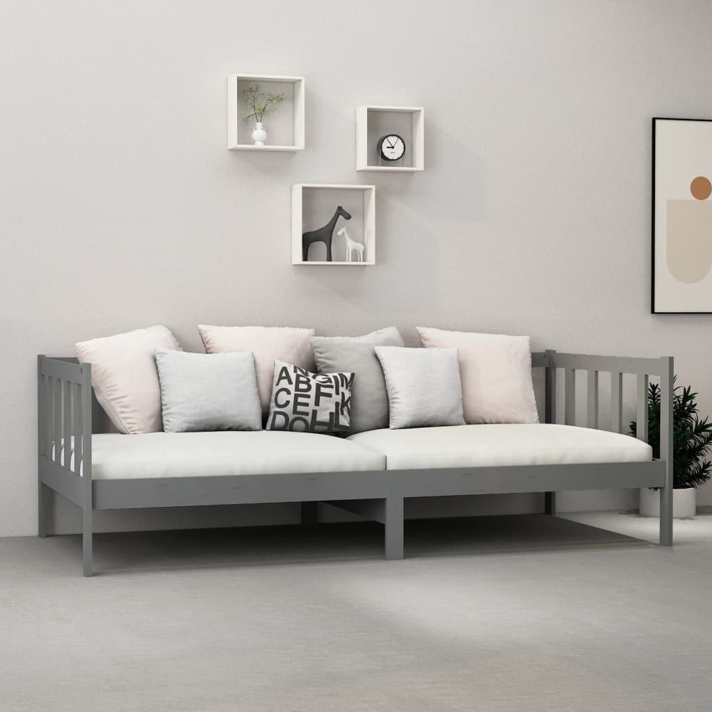 vidaXL Łóżko dzienne z materacem, 90x200 cm, szare, drewno sosnowe