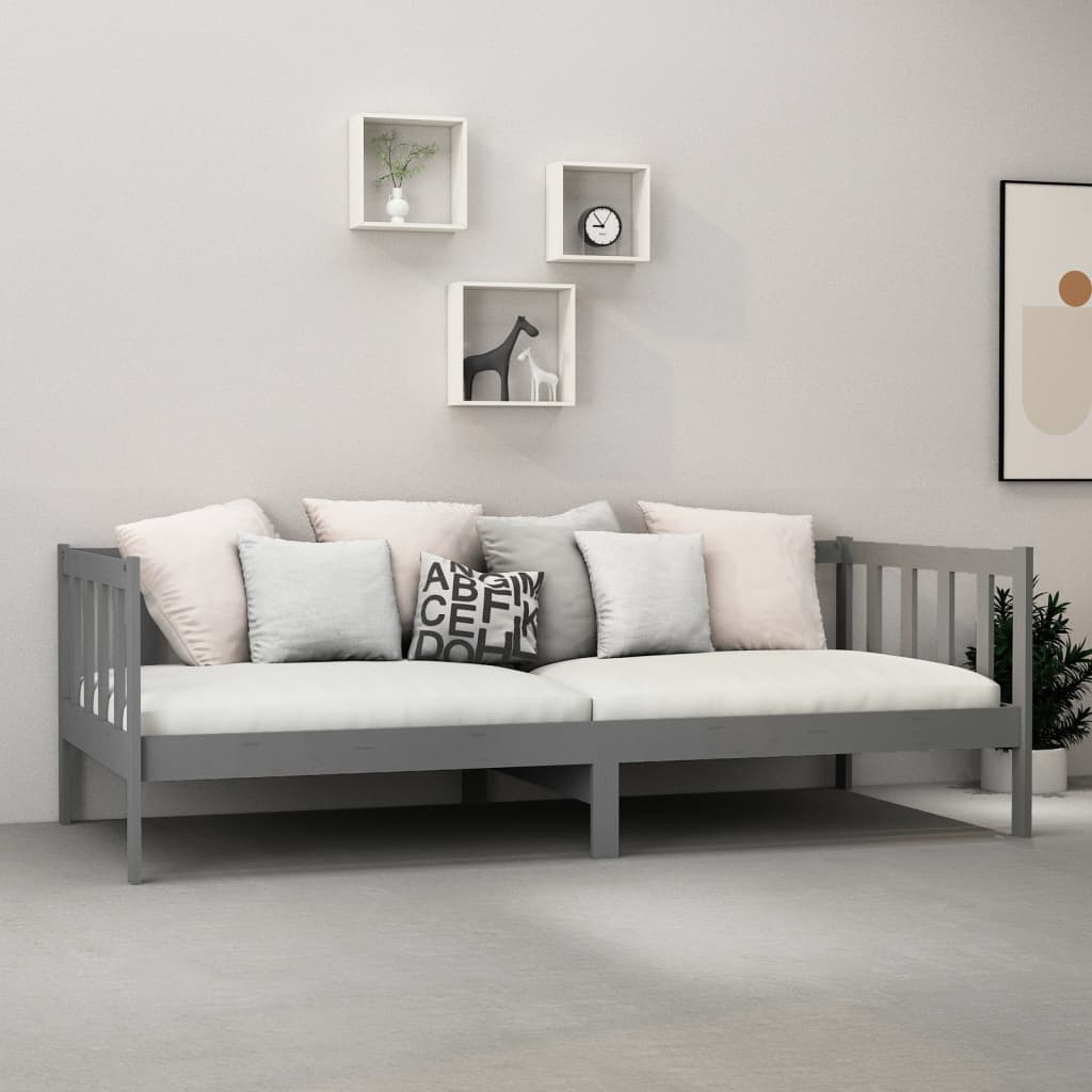 vidaXL Łóżko dzienne z materacem, 90x200 cm, szare, drewno sosnowe