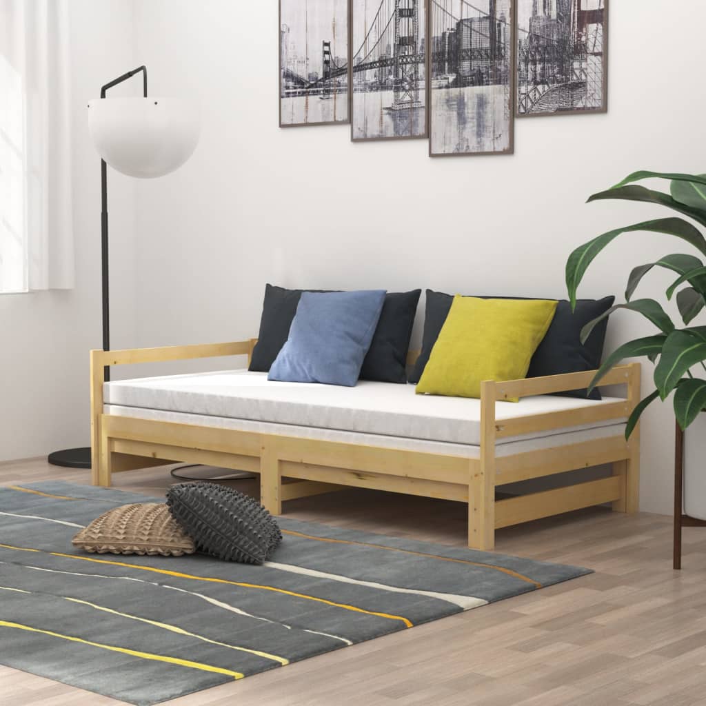 vidaXL Łóżko wysuwane, 2 x (90x200) cm, lite drewno sosnowe
