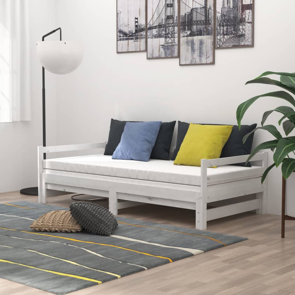 vidaXL Łóżko wysuwane, 2 x (90x200) cm, białe, lite drewno sosnowe