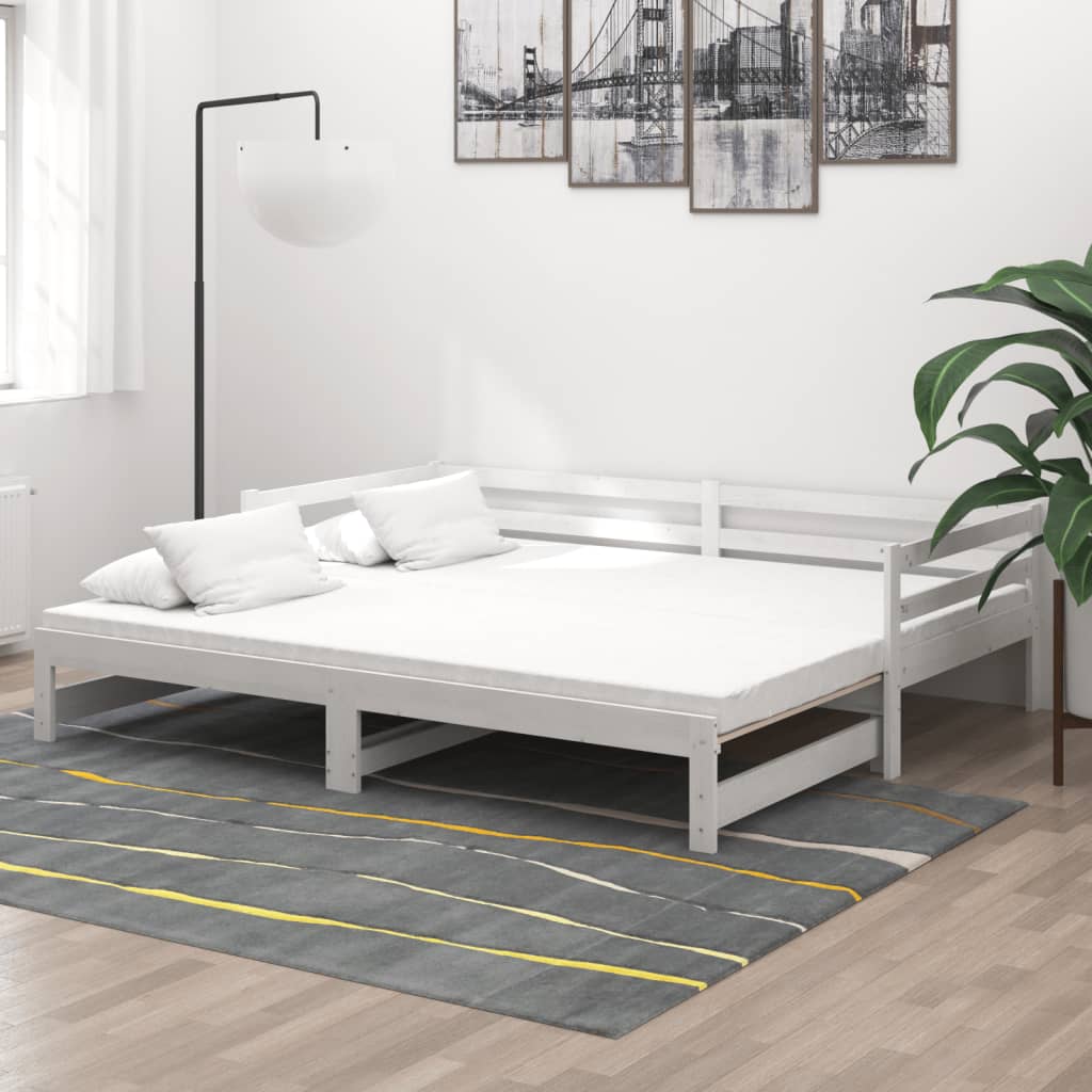 vidaXL Łóżko wysuwane, 2 x (90x200) cm, białe, lite drewno sosnowe