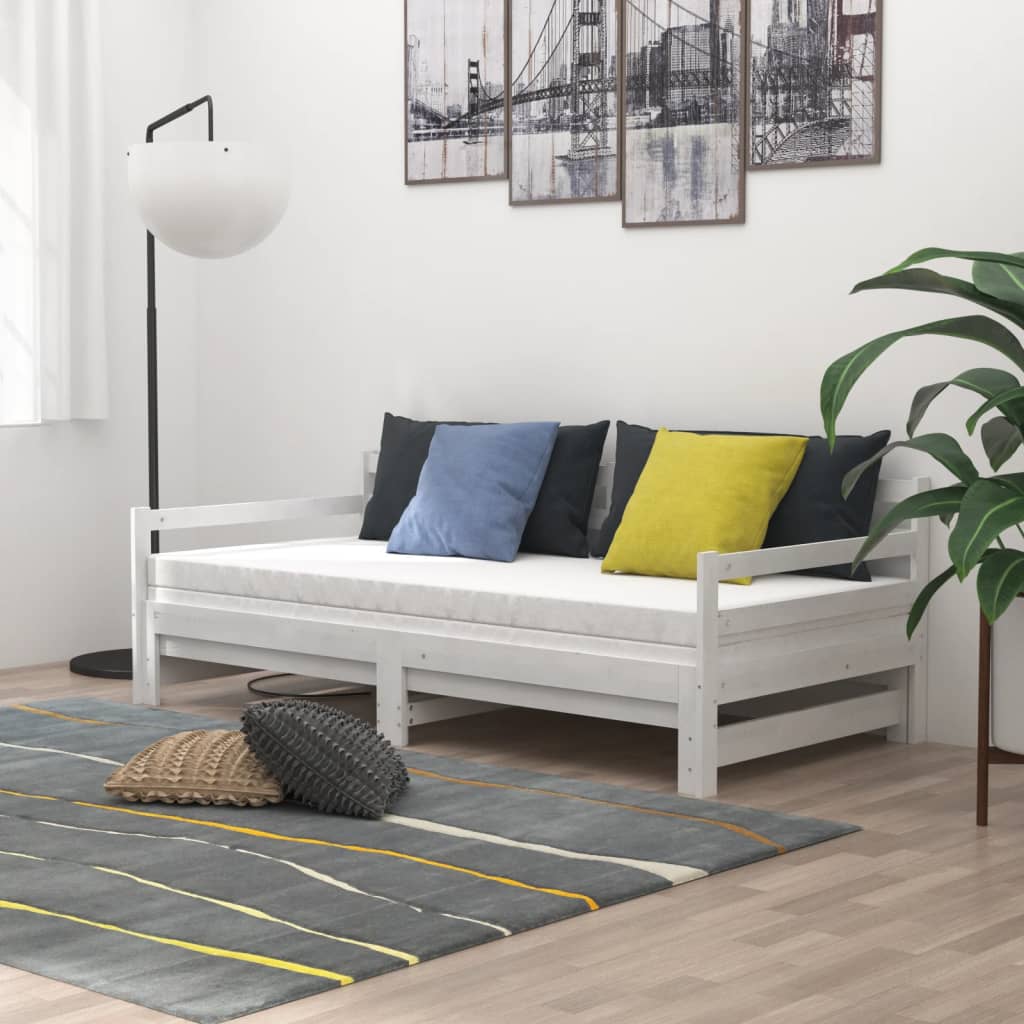 vidaXL Łóżko wysuwane, 2 x (90x200) cm, białe, lite drewno sosnowe