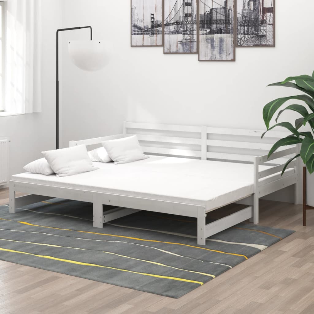 vidaXL Łóżko wysuwane, 2 x (90x200) cm, białe, lite drewno sosnowe