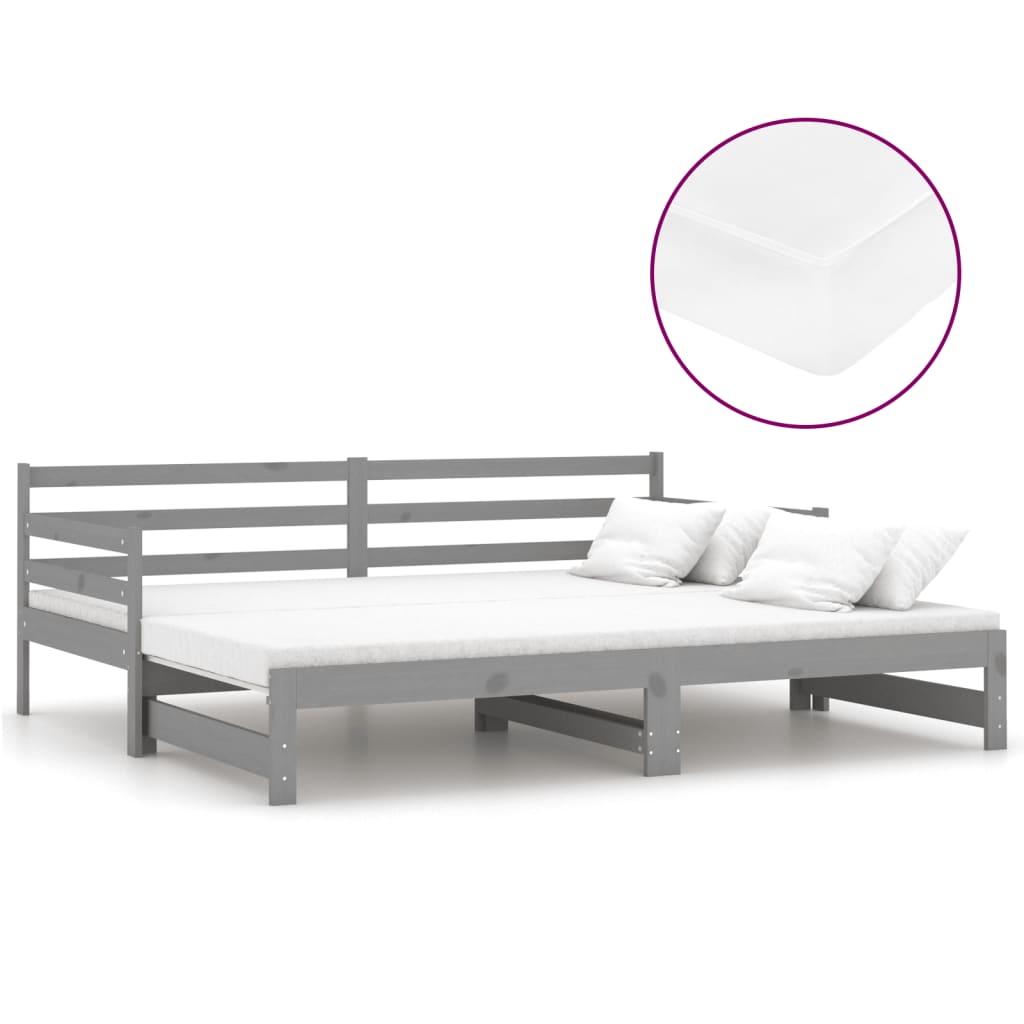vidaXL Łóżko wysuwane, 2 x (90x200) cm, szare, lite drewno sosnowe