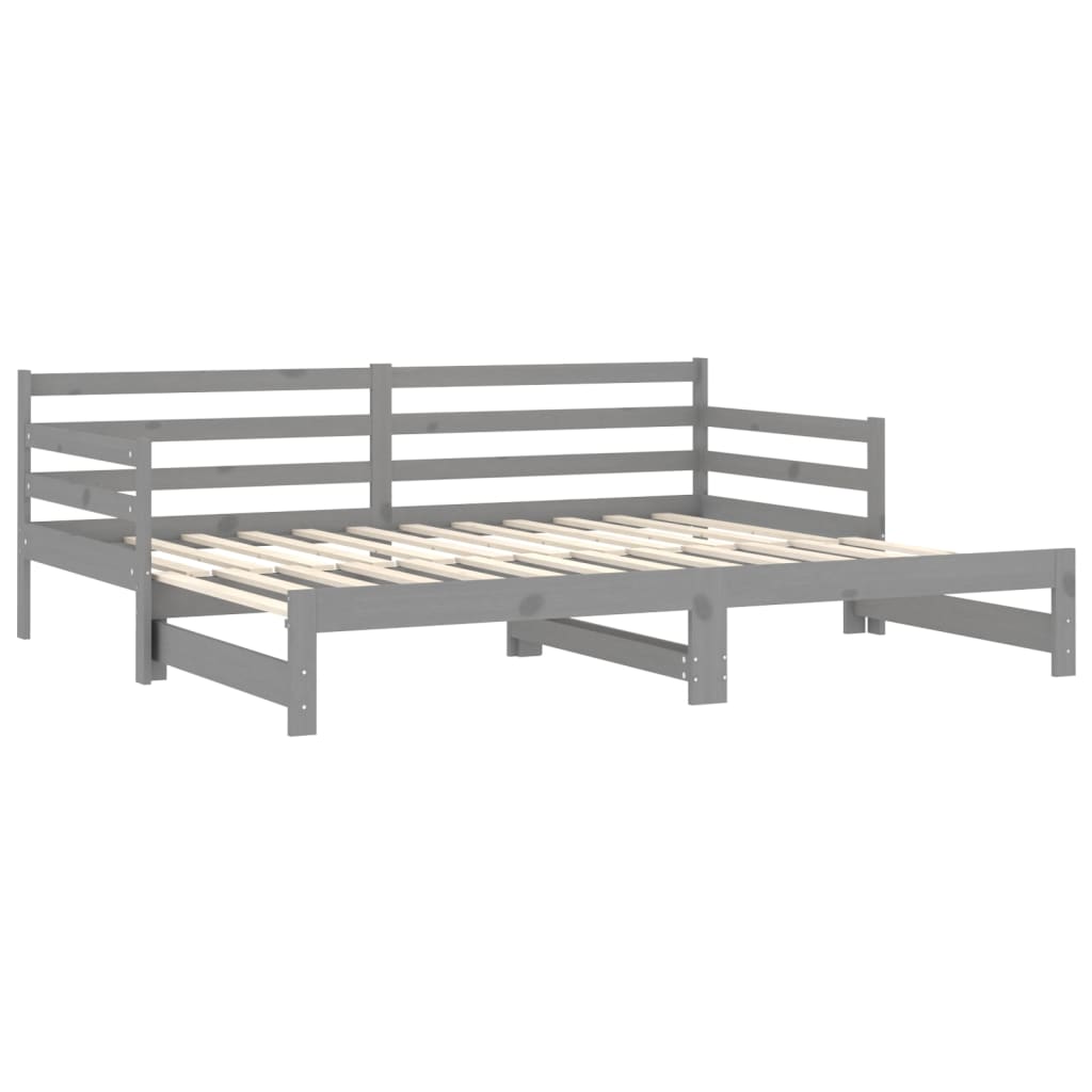 vidaXL Łóżko wysuwane, 2 x (90x200) cm, szare, lite drewno sosnowe