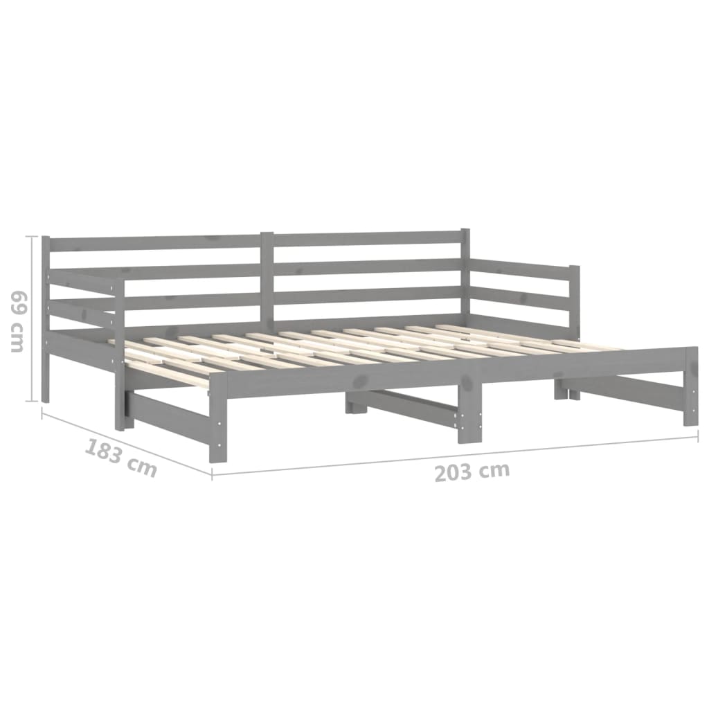 vidaXL Łóżko wysuwane, 2 x (90x200) cm, szare, lite drewno sosnowe