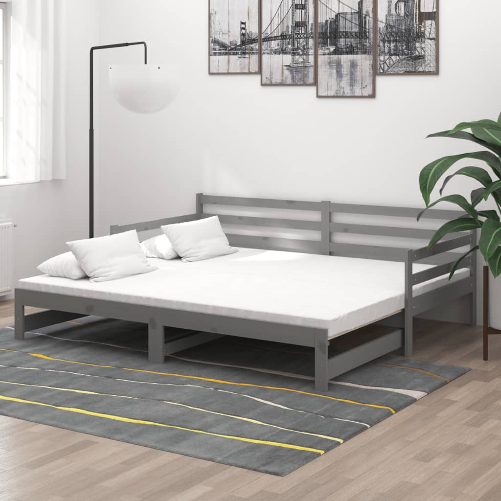 vidaXL Łóżko wysuwane, 2 x (90x200) cm, szare, lite drewno sosnowe