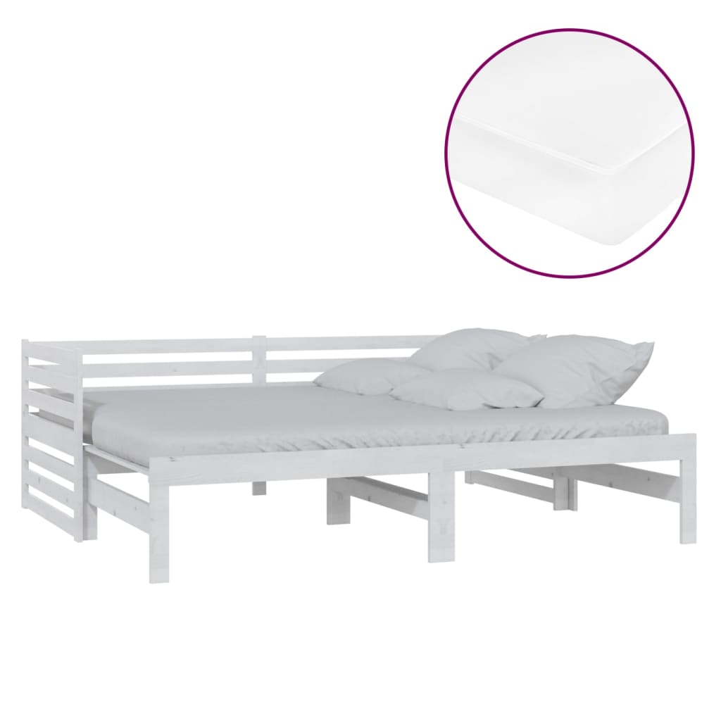 vidaXL Łóżko wysuwane, 2 x (90x200) cm, białe, lite drewno sosnowe