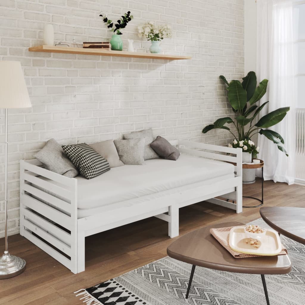 vidaXL Łóżko wysuwane, 2 x (90x200) cm, białe, lite drewno sosnowe