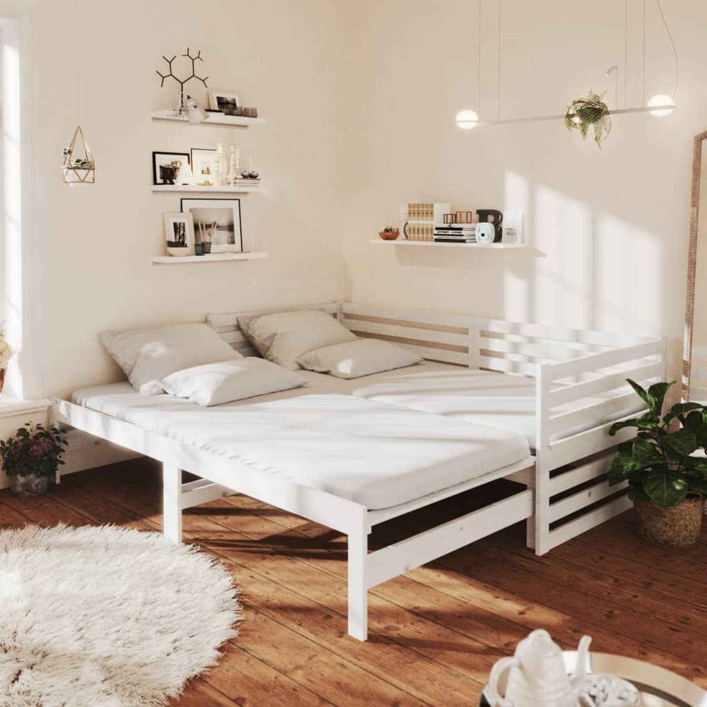 vidaXL Łóżko wysuwane, 2 x (90x200) cm, białe, lite drewno sosnowe