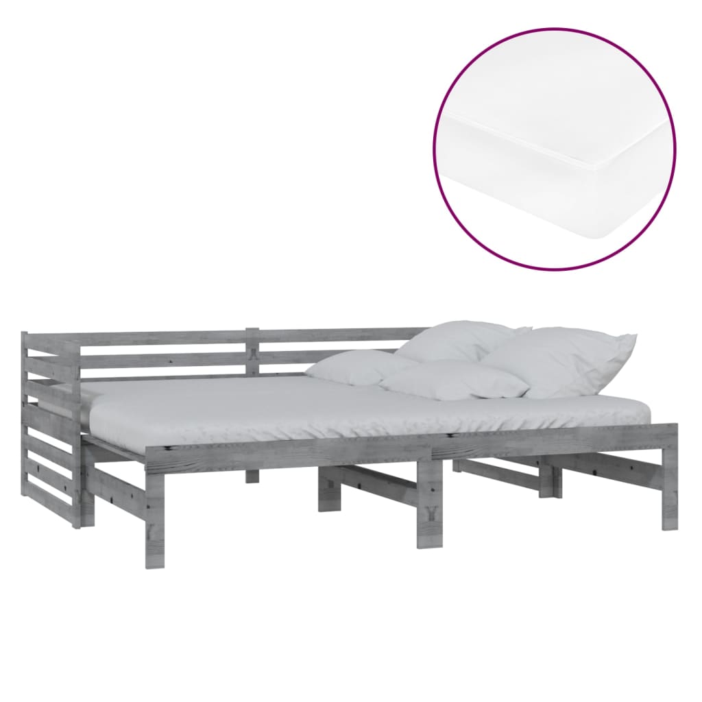 vidaXL Łóżko wysuwane, 2 x (90x200) cm, szare, lite drewno sosnowe