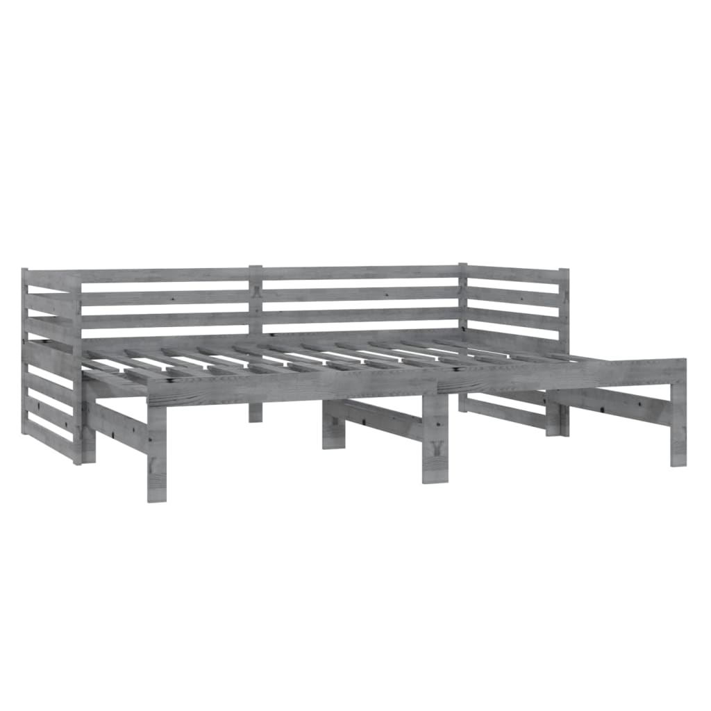vidaXL Łóżko wysuwane, 2 x (90x200) cm, szare, lite drewno sosnowe