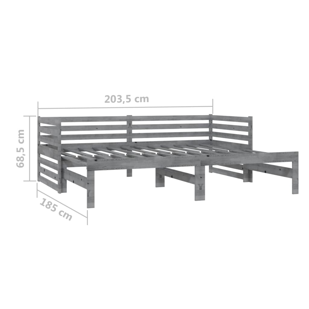 vidaXL Łóżko wysuwane, 2 x (90x200) cm, szare, lite drewno sosnowe