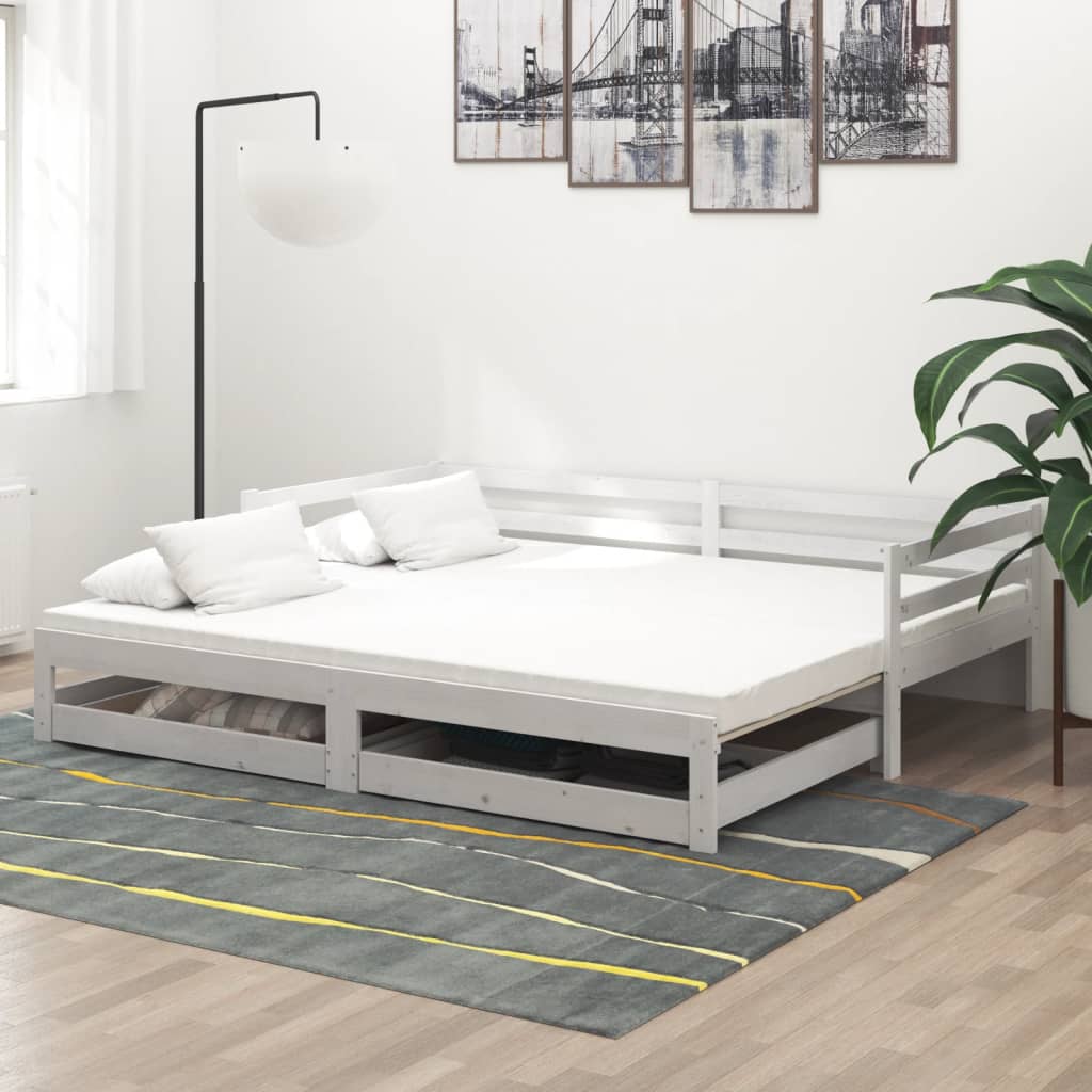 vidaXL Łóżko wysuwane, 2 x (90x200) cm, białe, lite drewno sosnowe