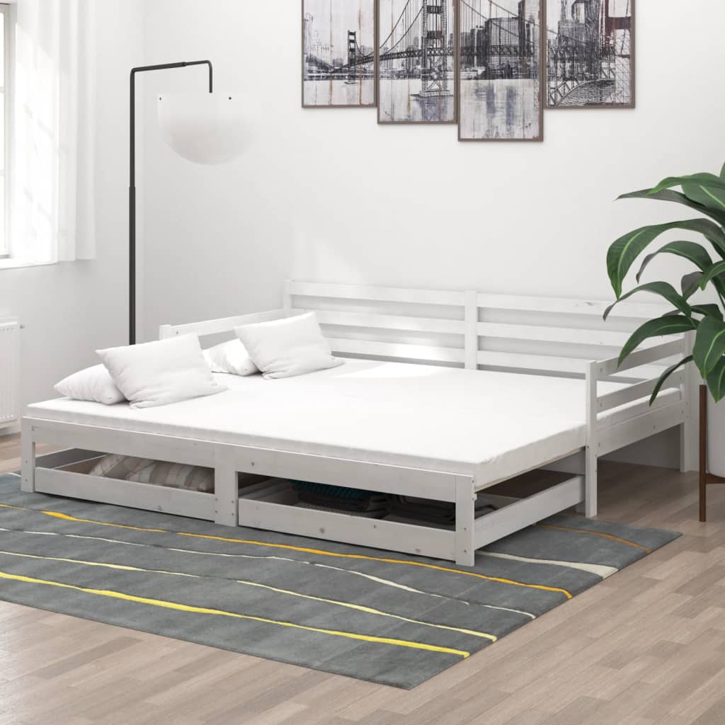 vidaXL Łóżko wysuwane, 2 x (90x200) cm, białe, lite drewno sosnowe
