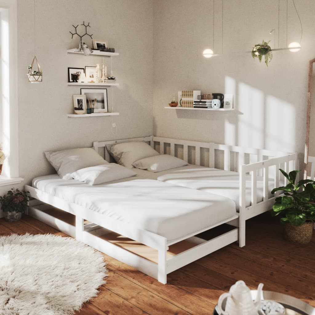 vidaXL Łóżko wysuwane, 2 x (90x200) cm, białe, lite drewno sosnowe