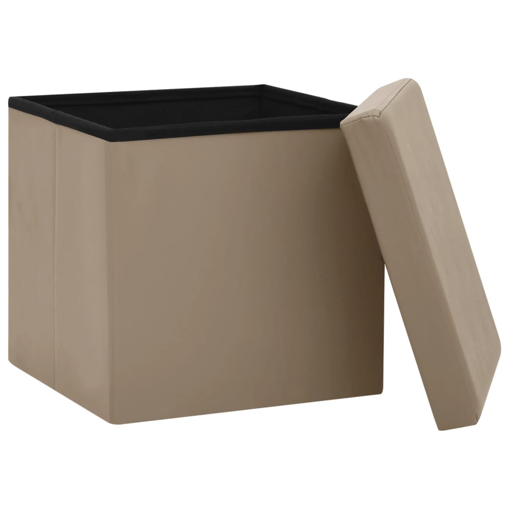 vidaXL Składane stołki ze schowkiem, 2 szt., kolor cappuccino, PVC