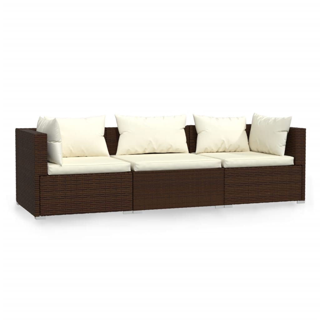 vidaXL 3-osobowa sofa z poduszkami, brązowa, polirattan