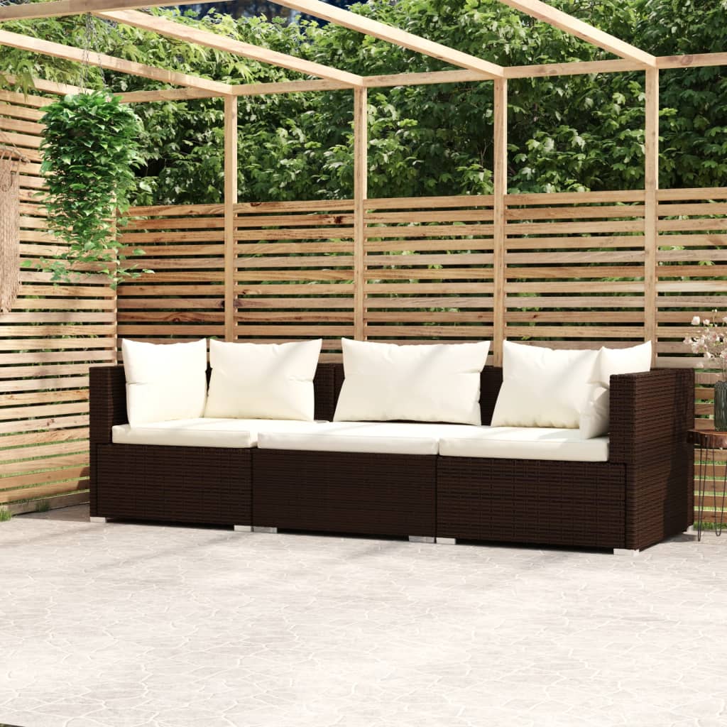 vidaXL 3-osobowa sofa z poduszkami, brązowa, polirattan