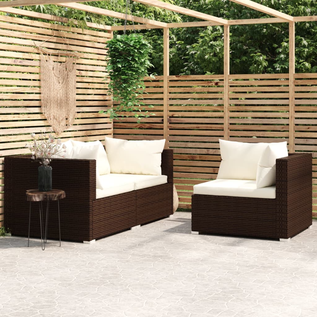 vidaXL 3-cz. zestaw wypoczynkowy do ogrodu, poduszki, rattan PE, brąz
