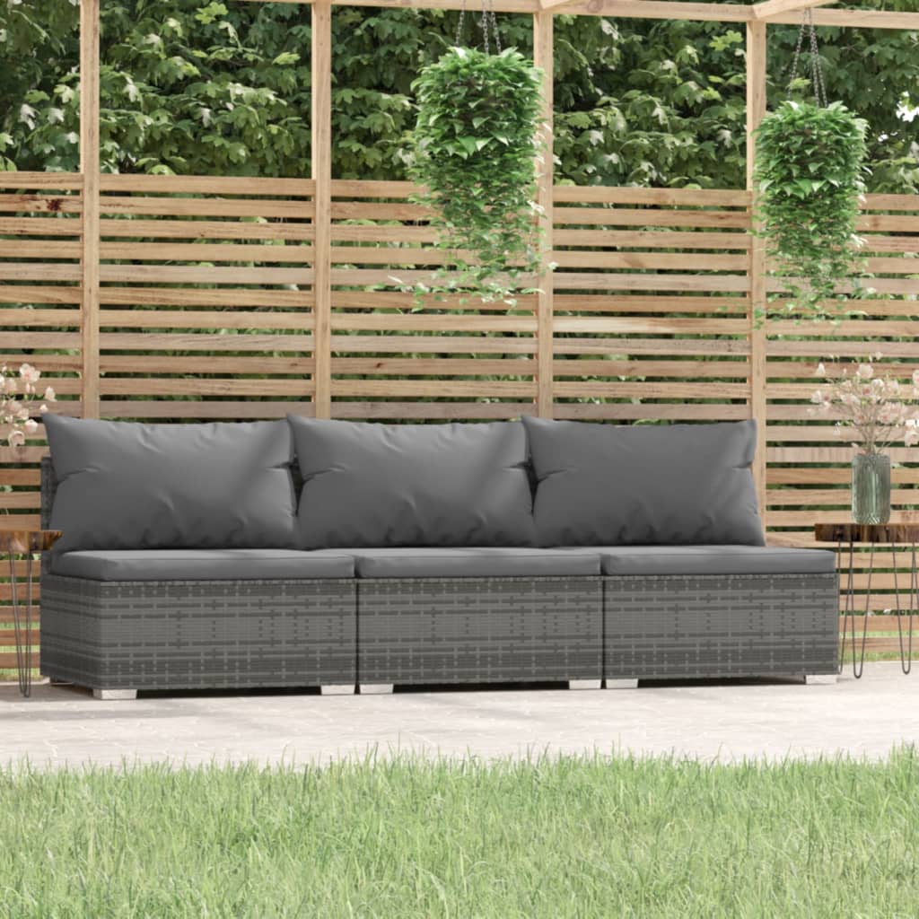vidaXL 3-osobowa sofa z poduszkami, szara, polirattan