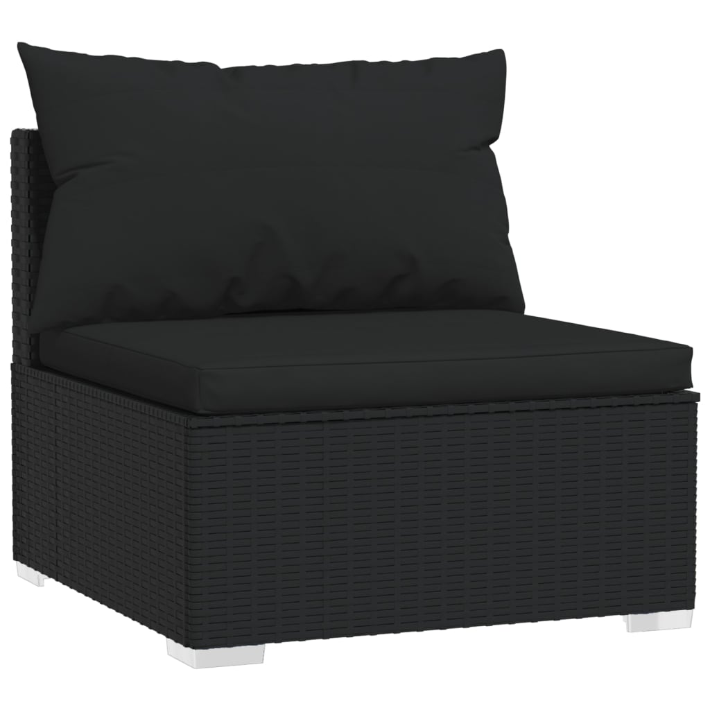 vidaXL 3-osobowa sofa z poduszkami, czarna, polirattan