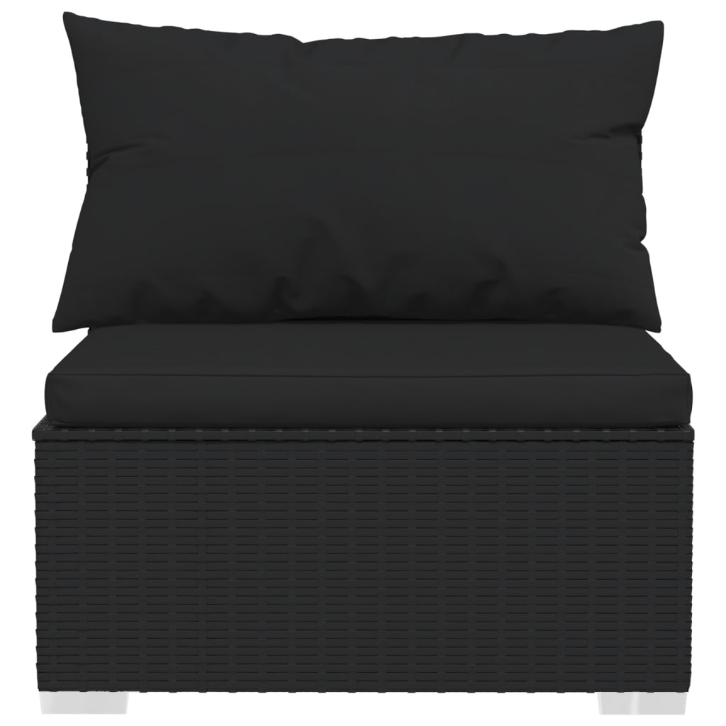 vidaXL 3-osobowa sofa z poduszkami, czarna, polirattan