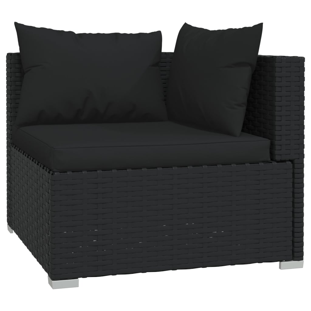 vidaXL 3-osobowa sofa z poduszkami, czarna, polirattan