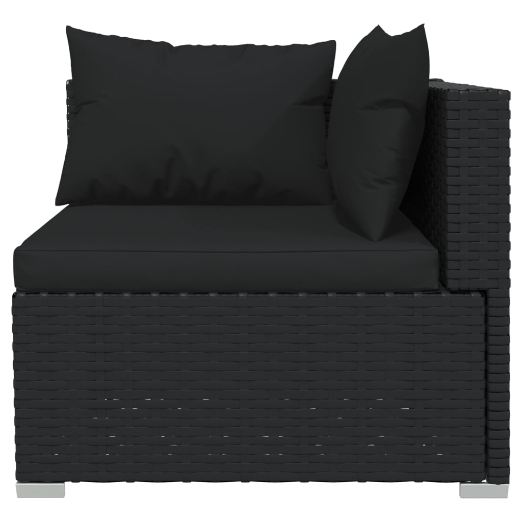 vidaXL 3-osobowa sofa z poduszkami, czarna, polirattan