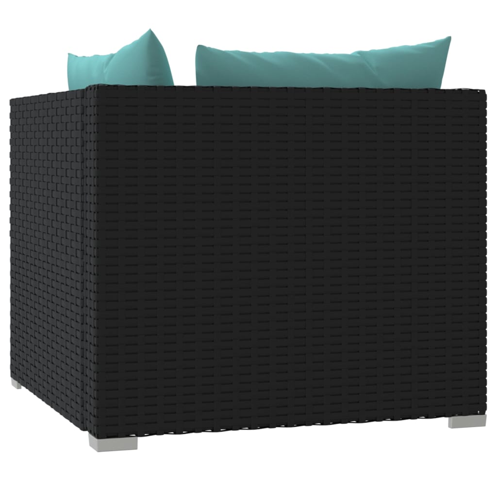 vidaXL 2-osobowa sofa ogrodowa z poduszkami, czarna, polirattan