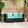 vidaXL 2-osobowa sofa ogrodowa z poduszkami, czarna, polirattan