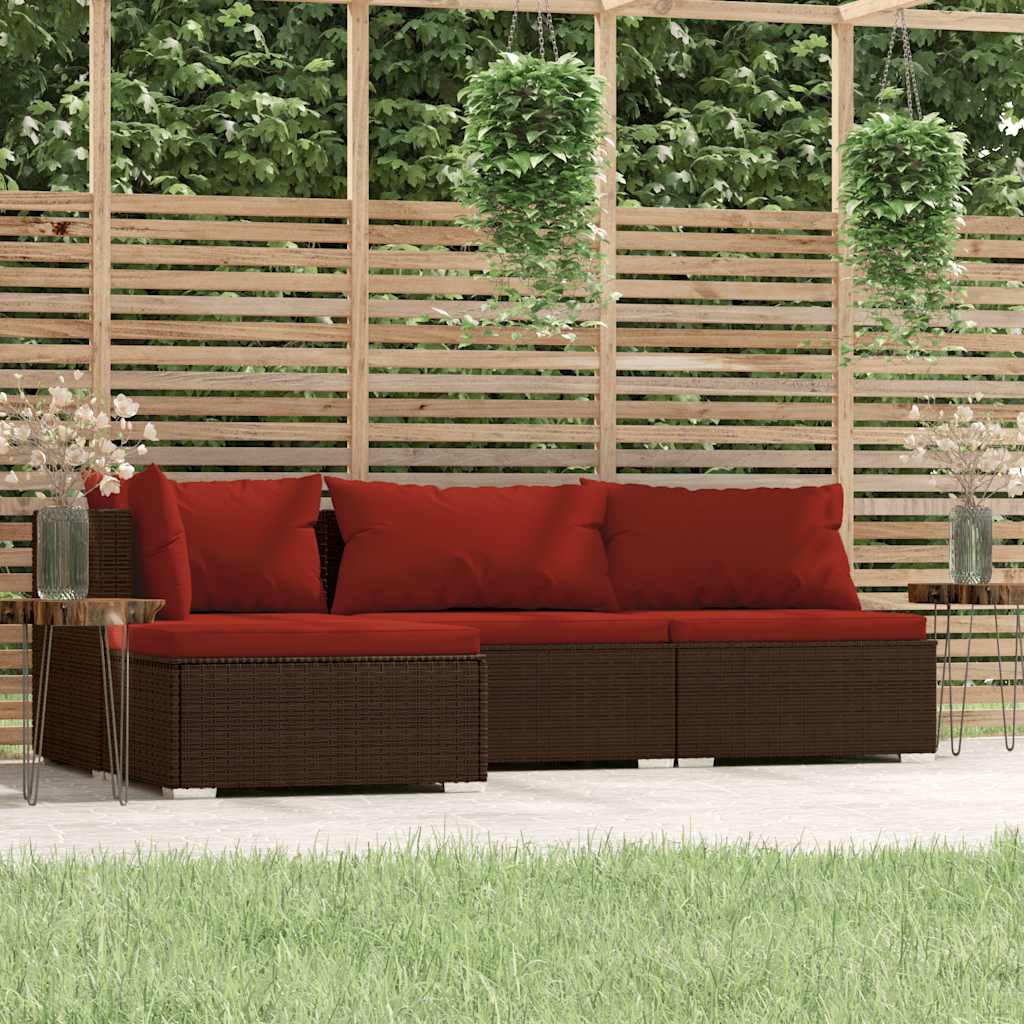 vidaXL 4-cz. zestaw wypoczynkowy do ogrodu, poduszki, rattan PE, brąz