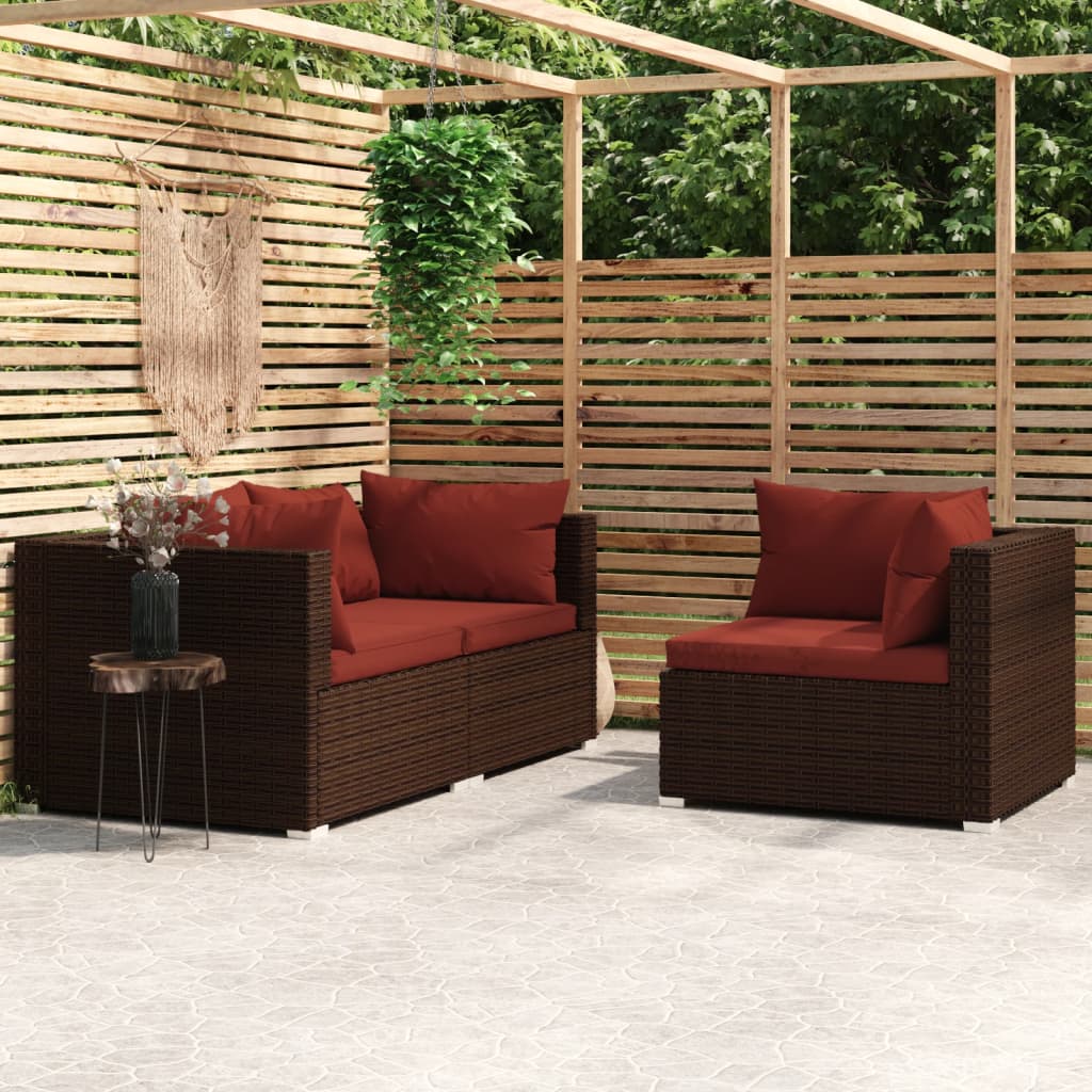 vidaXL 3-cz. zestaw wypoczynkowy do ogrodu, poduszki, rattan PE, brąz