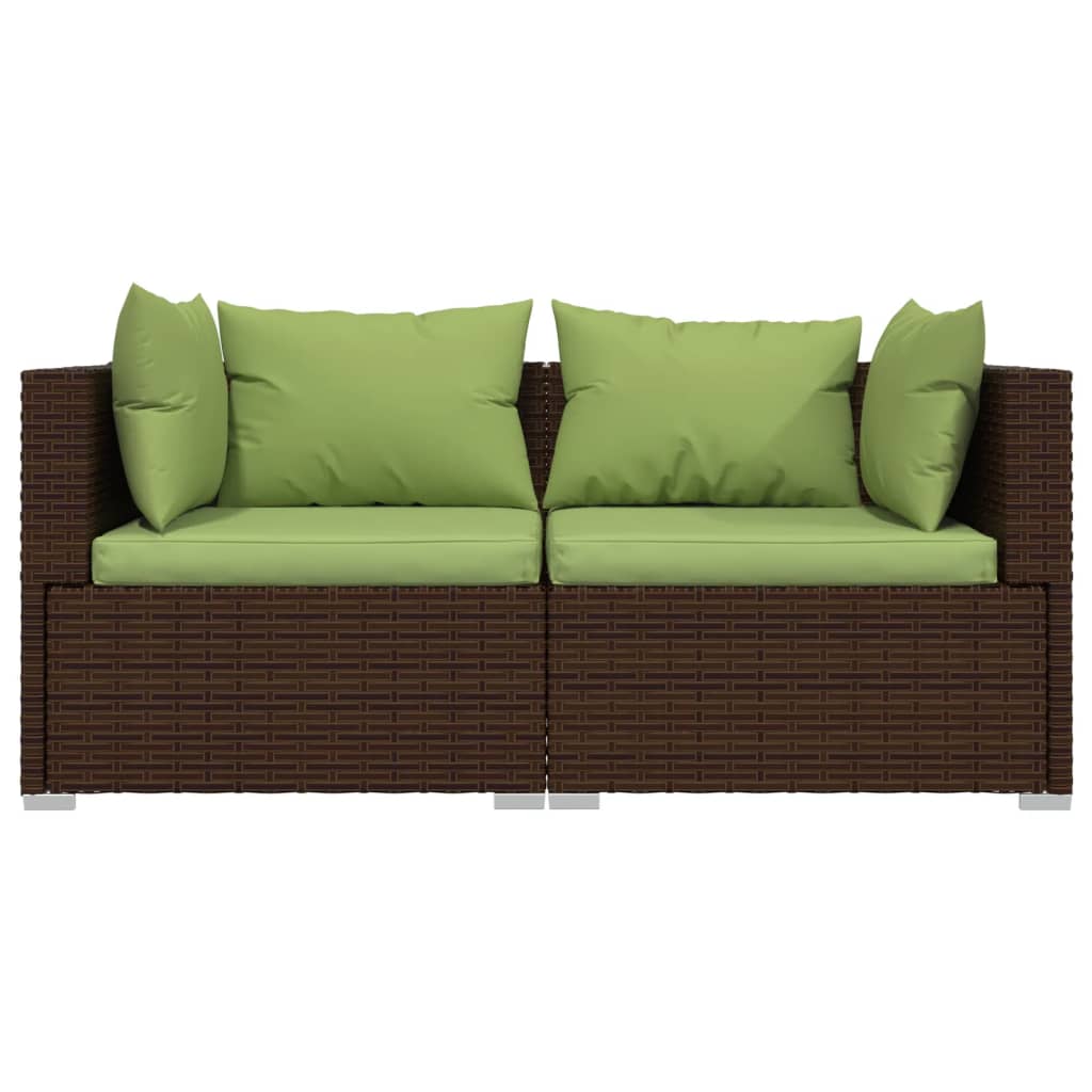 vidaXL 2-osobowa sofa ogrodowa z poduszkami, polirattan, brązowa