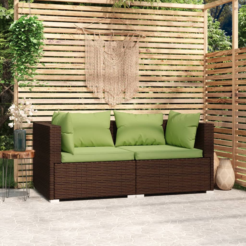 vidaXL 2-osobowa sofa ogrodowa z poduszkami, polirattan, brązowa