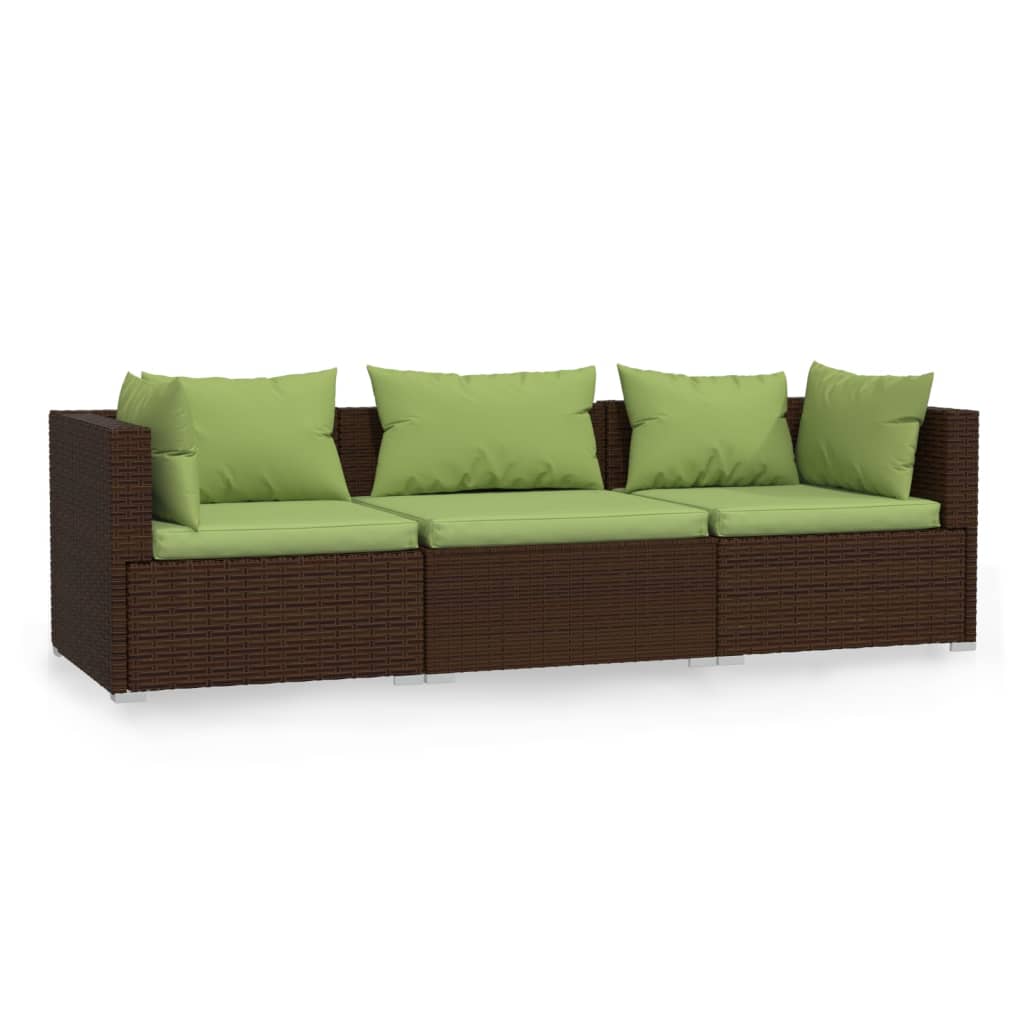 vidaXL 3-osobowa sofa ogrodowa z poduszkami, polirattan, brązowa