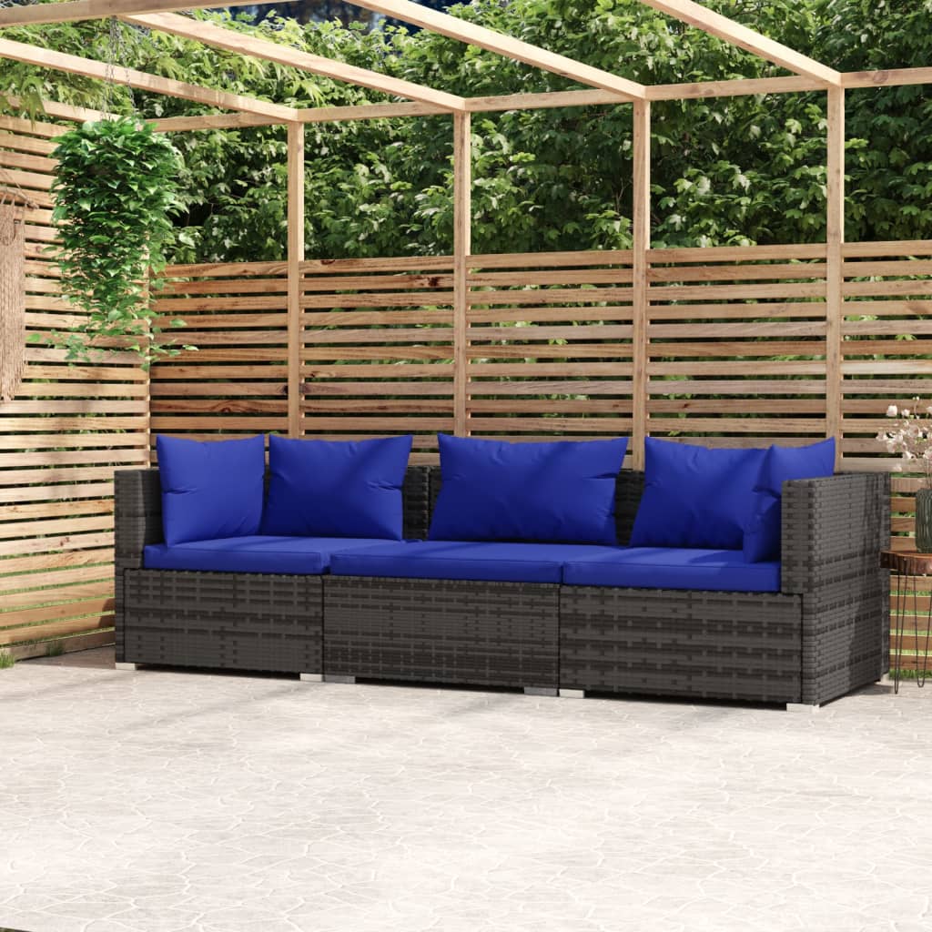 vidaXL 3-osobowa sofa ogrodowa z poduszkami, szary rattan PE