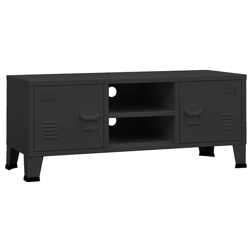 vidaXL Industrialna szafka pod TV, czarna, 105x35x42 cm, metalowa