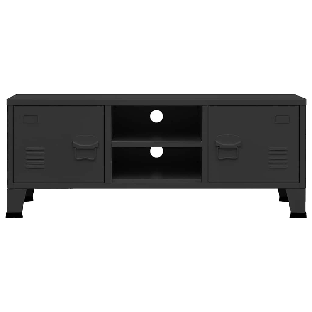 vidaXL Industrialna szafka pod TV, czarna, 105x35x42 cm, metalowa