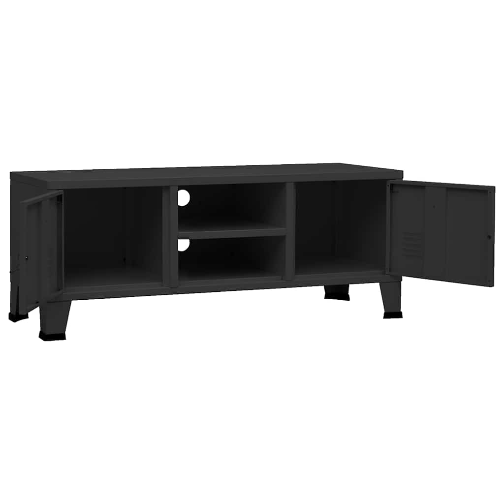vidaXL Industrialna szafka pod TV, czarna, 105x35x42 cm, metalowa