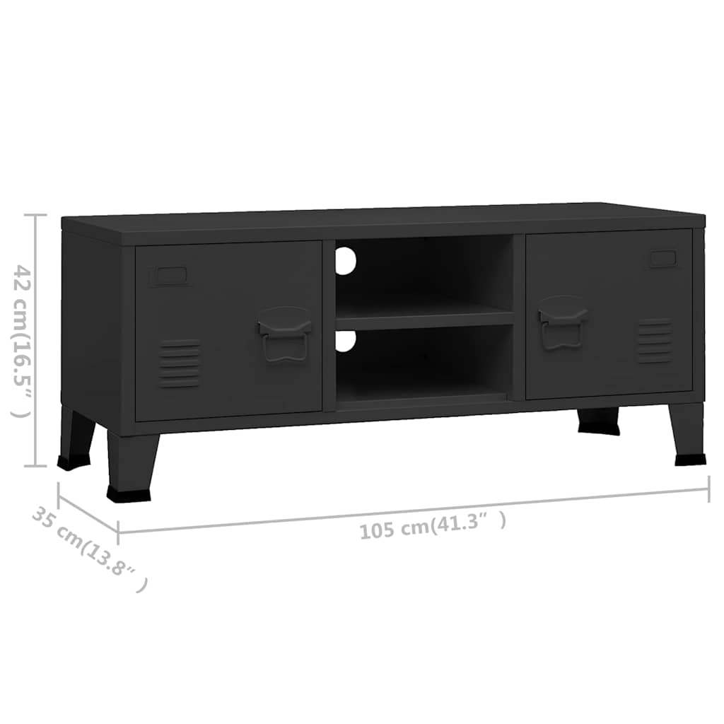 vidaXL Industrialna szafka pod TV, czarna, 105x35x42 cm, metalowa