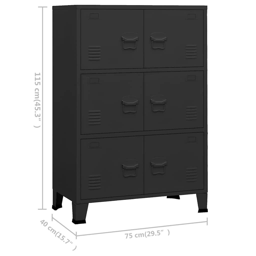 vidaXL Industrialna szafka, czarna, 75x40x115 cm, metalowa